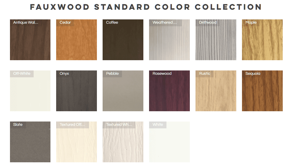 Fauxwood Blinds standard color options